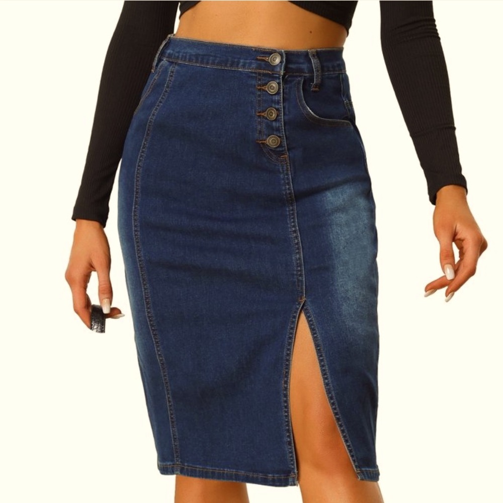 Midi denim skirt side slit with pockets From Target.
